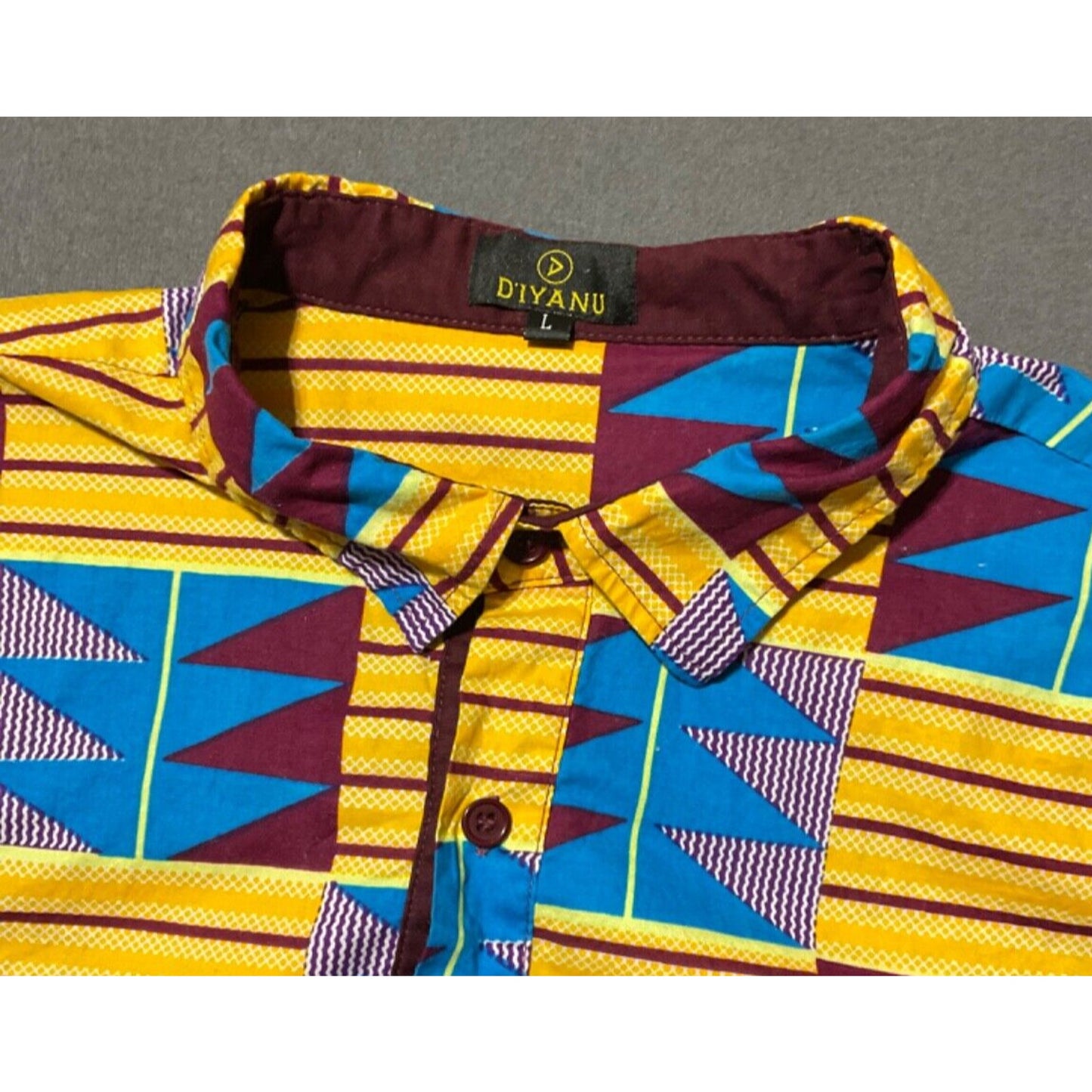 DiYanu Men's Large African Print Button-Up Shirt Short Sleeve Bold Pattern