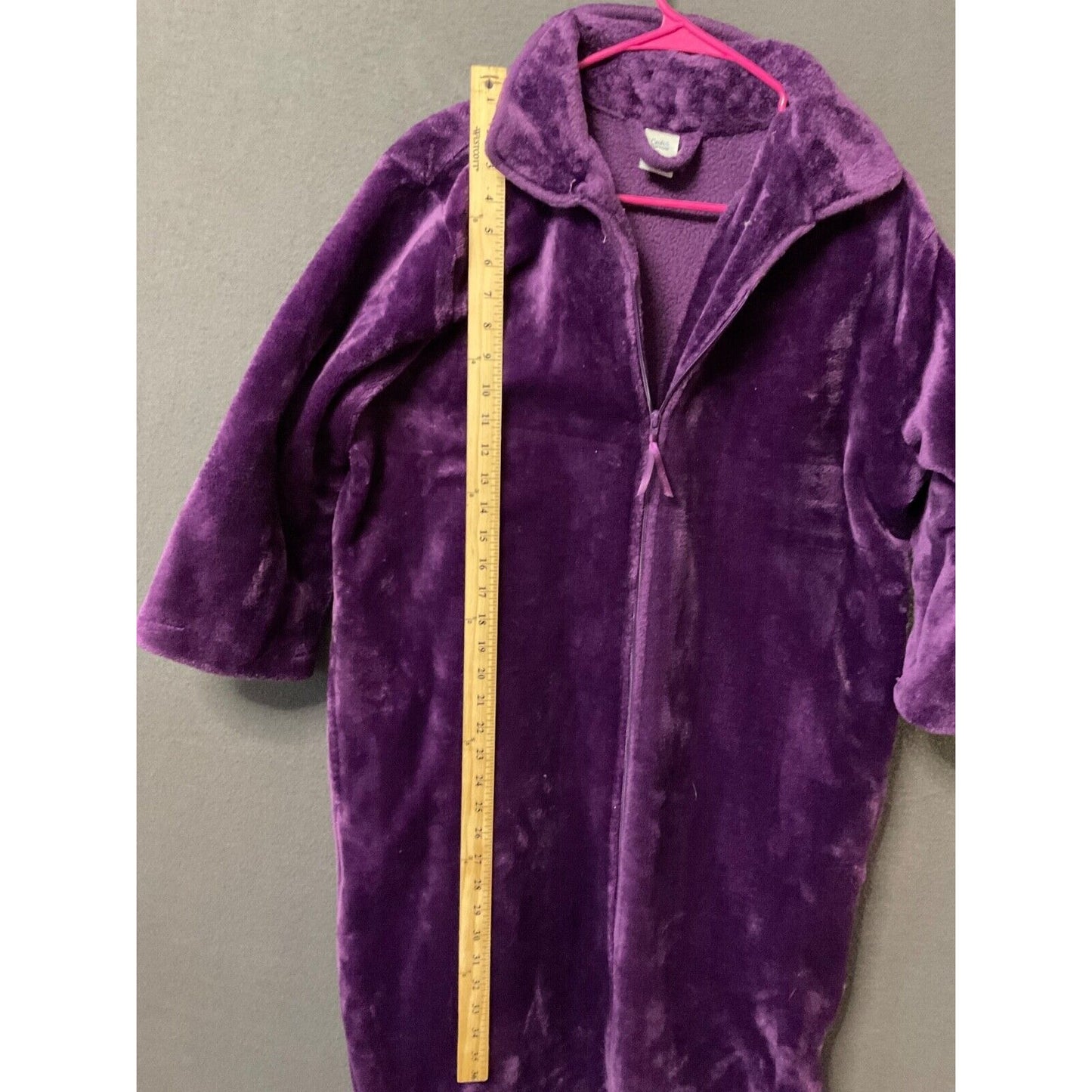 Croft & Barrow Zip-Up Robe L Amethyst Purple Faux Fur Pockets Lounge Cozy Soft