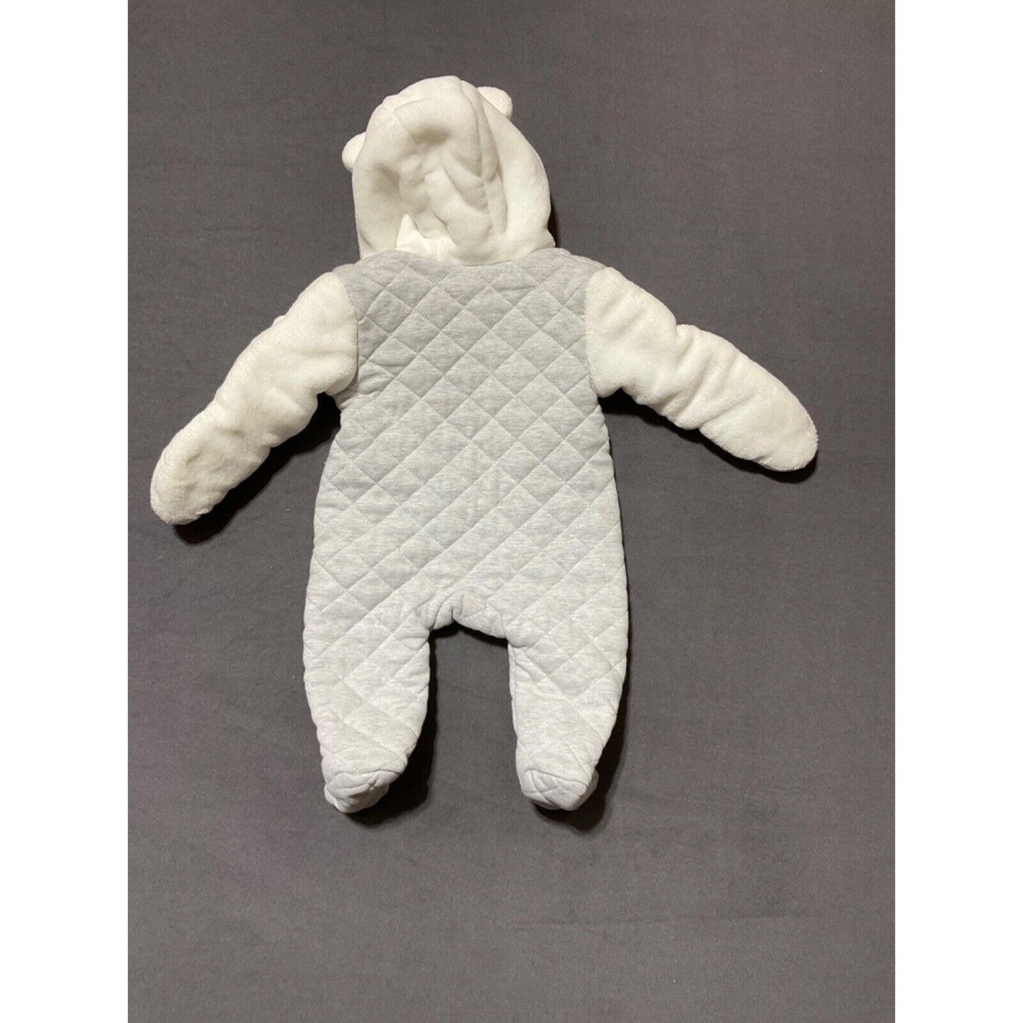 First Wish Cream Gray White Baby Pramsuit Snowsuit 6-9 Months Hooded Mittens