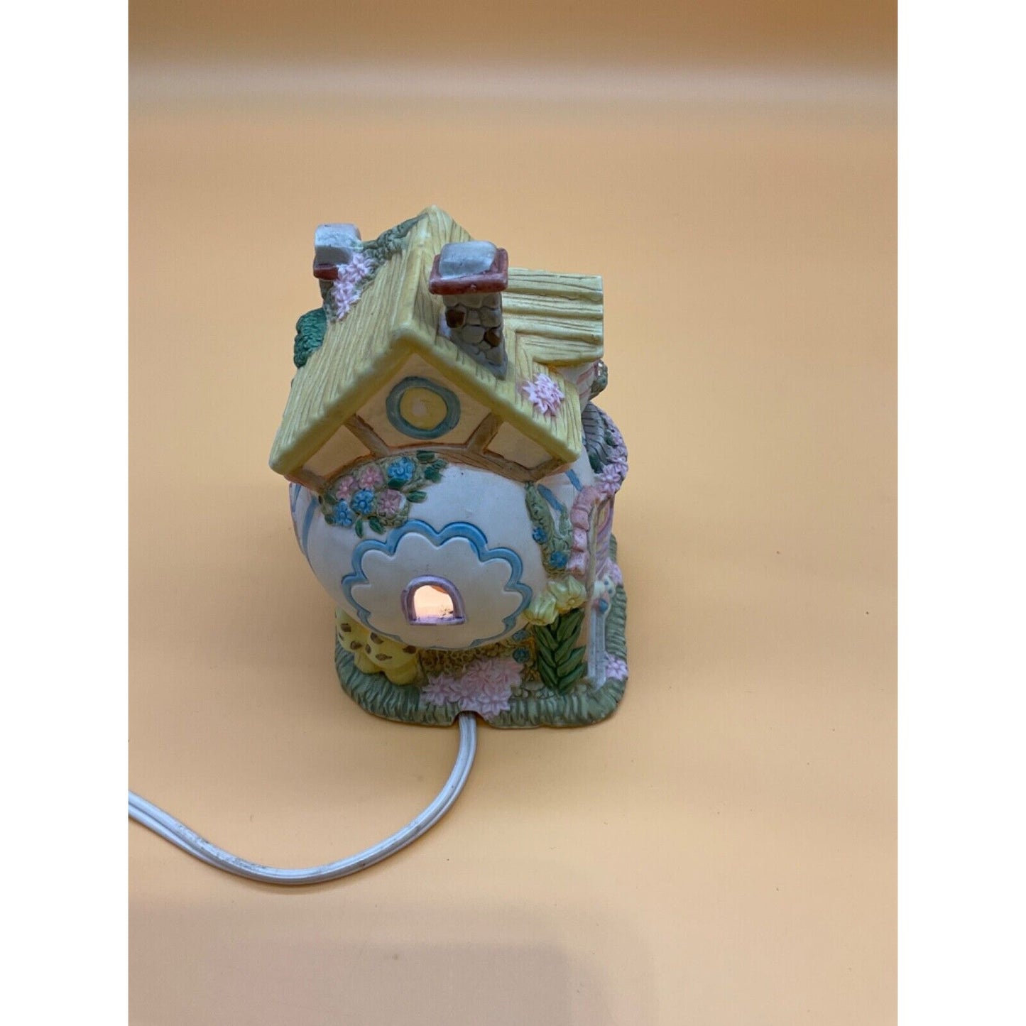 Ceramic Easter Bunny Bakery Village Lighted 5"x4" Tested Works - Hand Painted