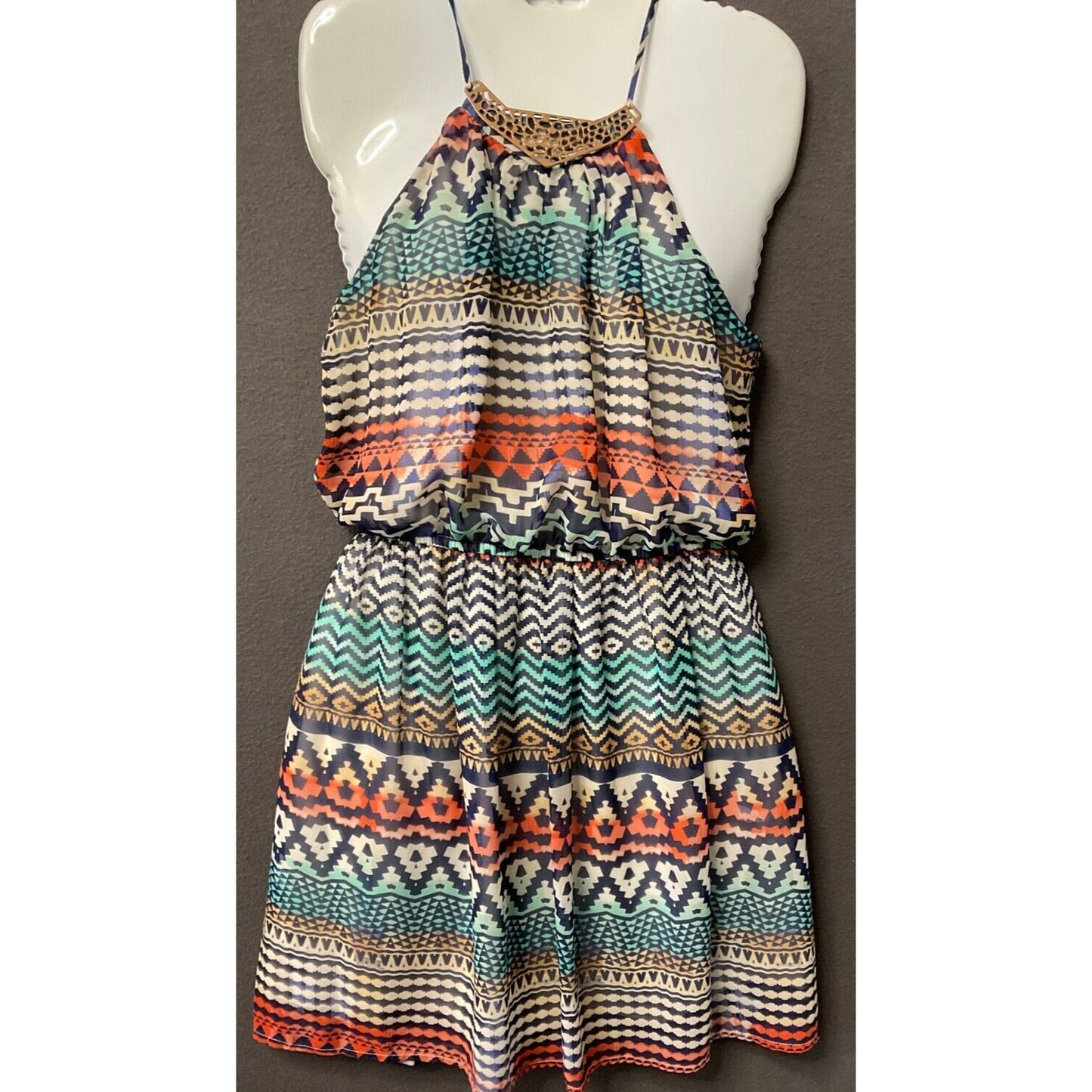 As U Wish Women's Halter Dress Multicolor Tribal Print Size M Sundress Beach