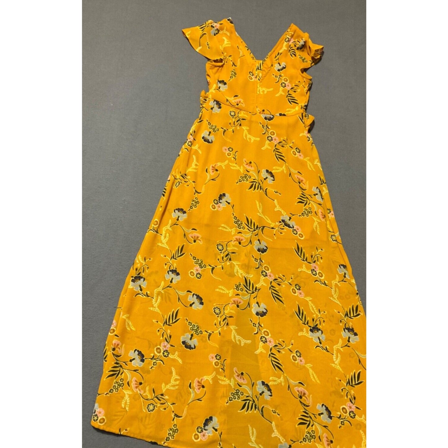 Japna S Romantic Mustard Floral Button-Up Maxi Dress Boho Festival