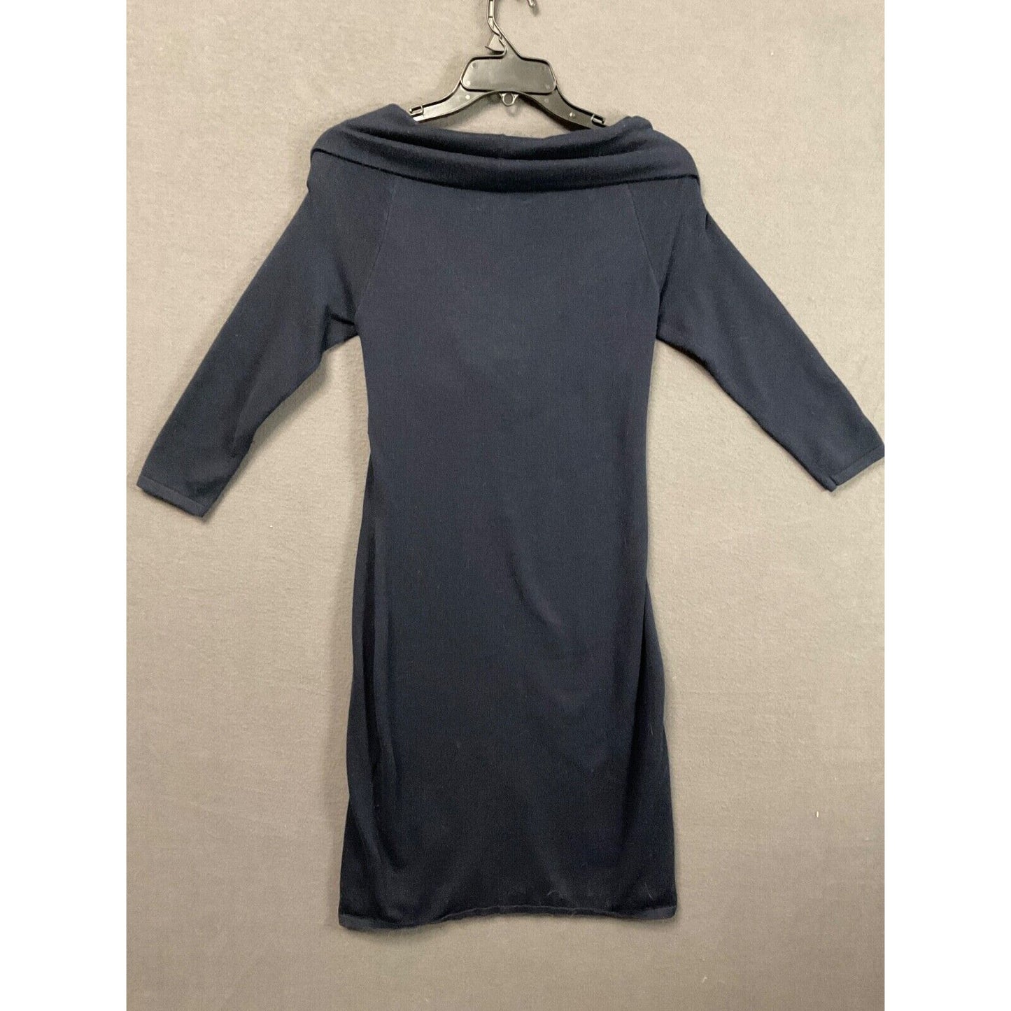 Ralph Lauren Dress M Navy Blue Knit Cowl Neck 3/4 Sleeve Elegant FLAW