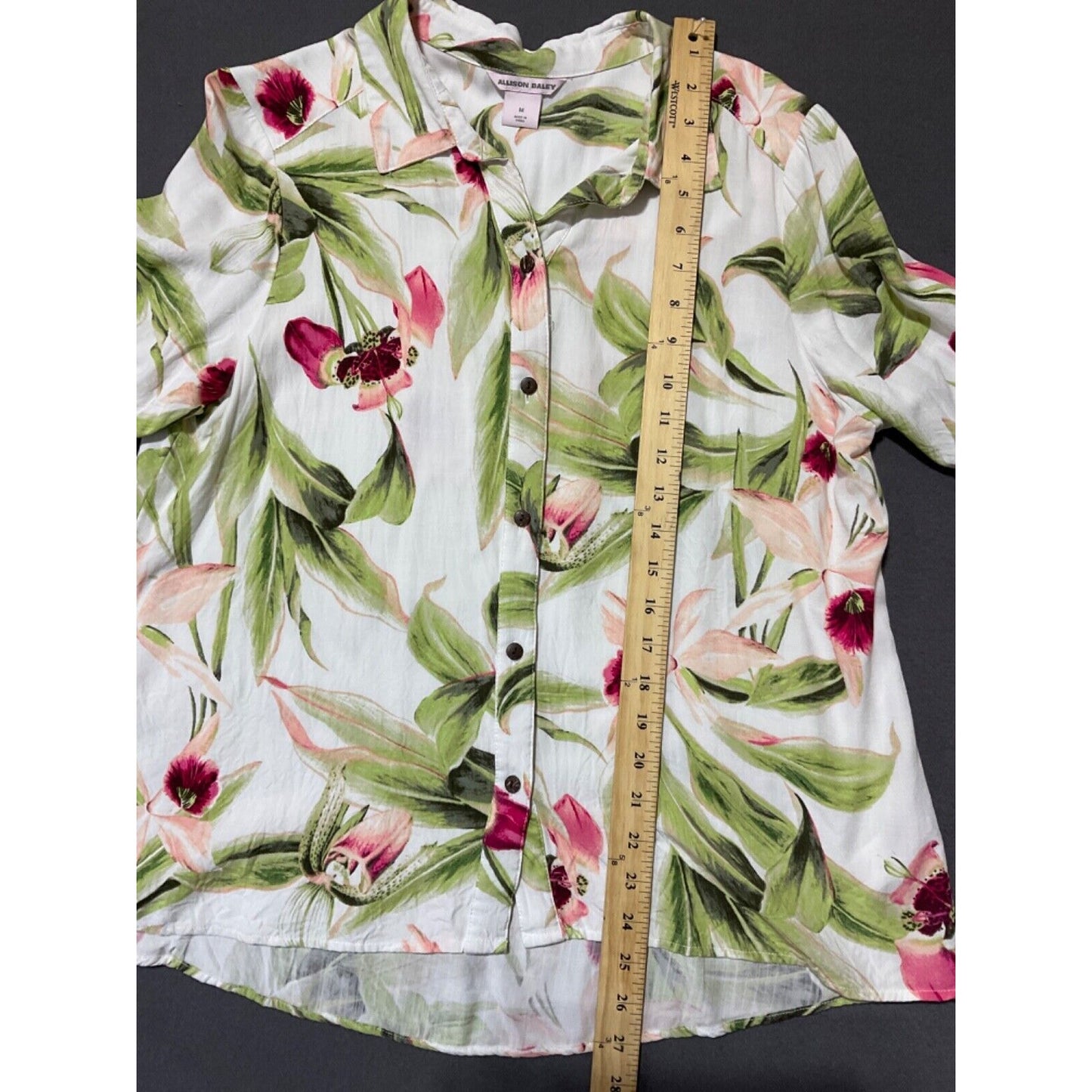 Alison Daley Dillard's Tropical Floral Bell Sleeve Blouse M Button Front