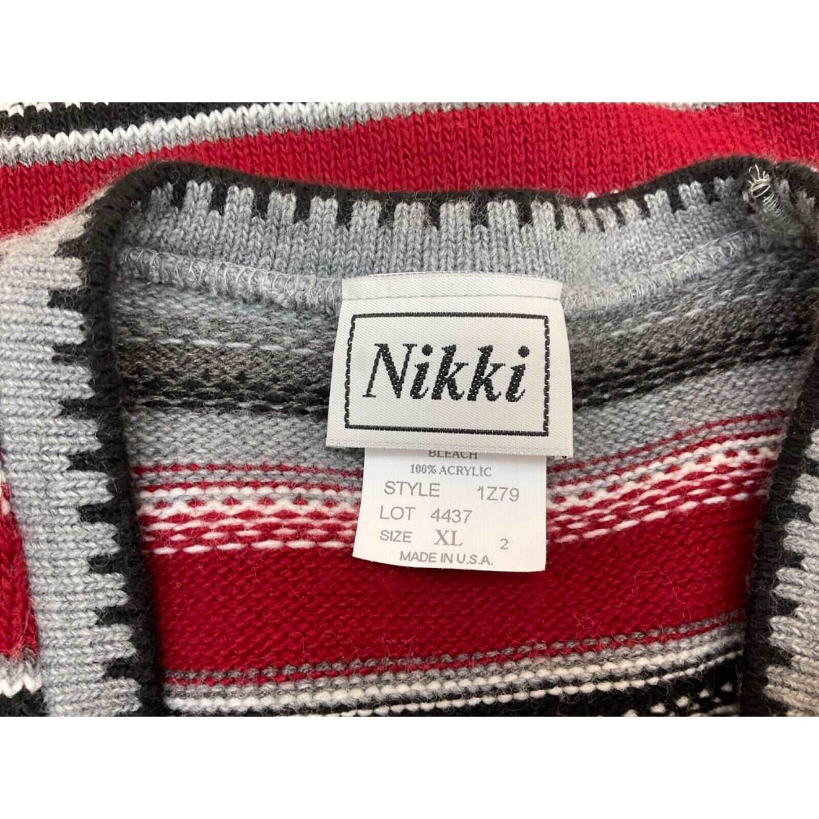 Nikki Men's XL Sweater Vest Multicolor Striped Full Button USA Made 100% Acrylic