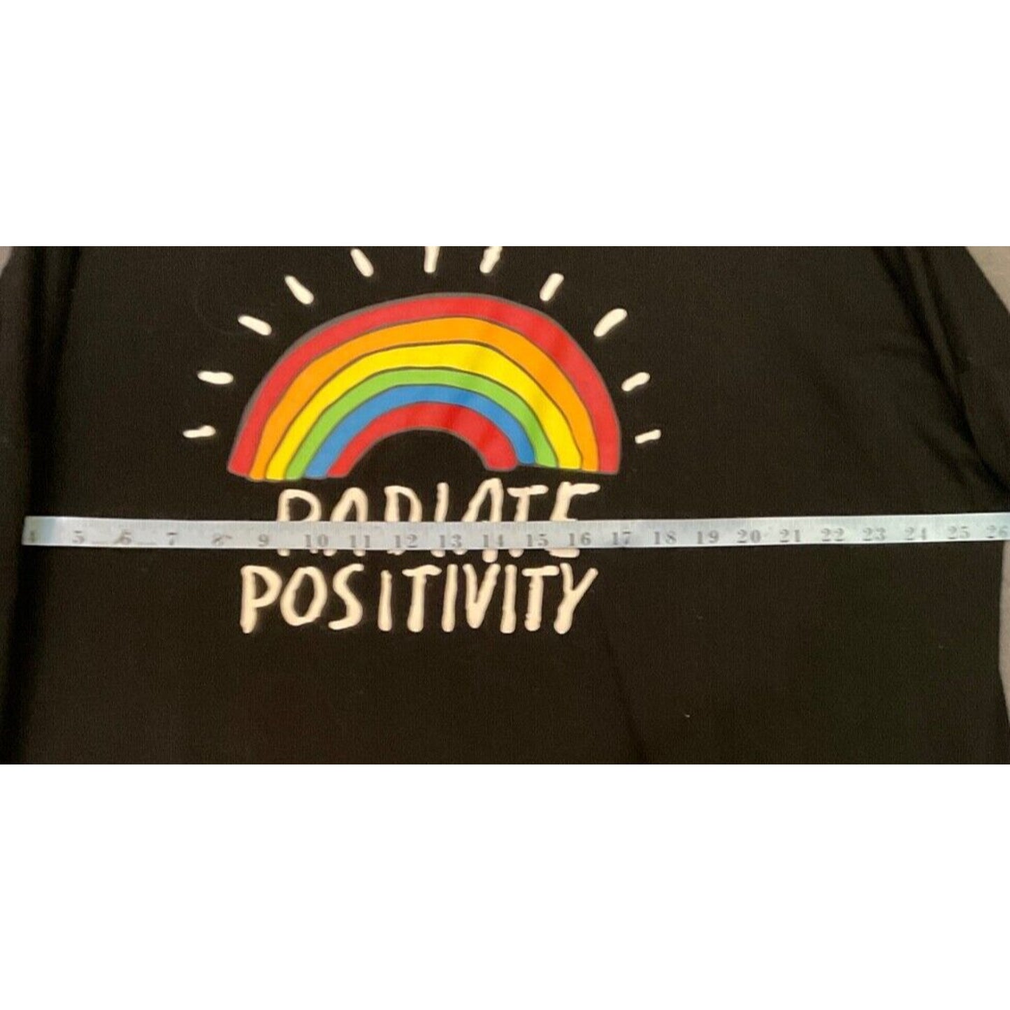 Lanremon Radiate Positivity Graphic Sweatshirt Black Rayon Blend Women's L