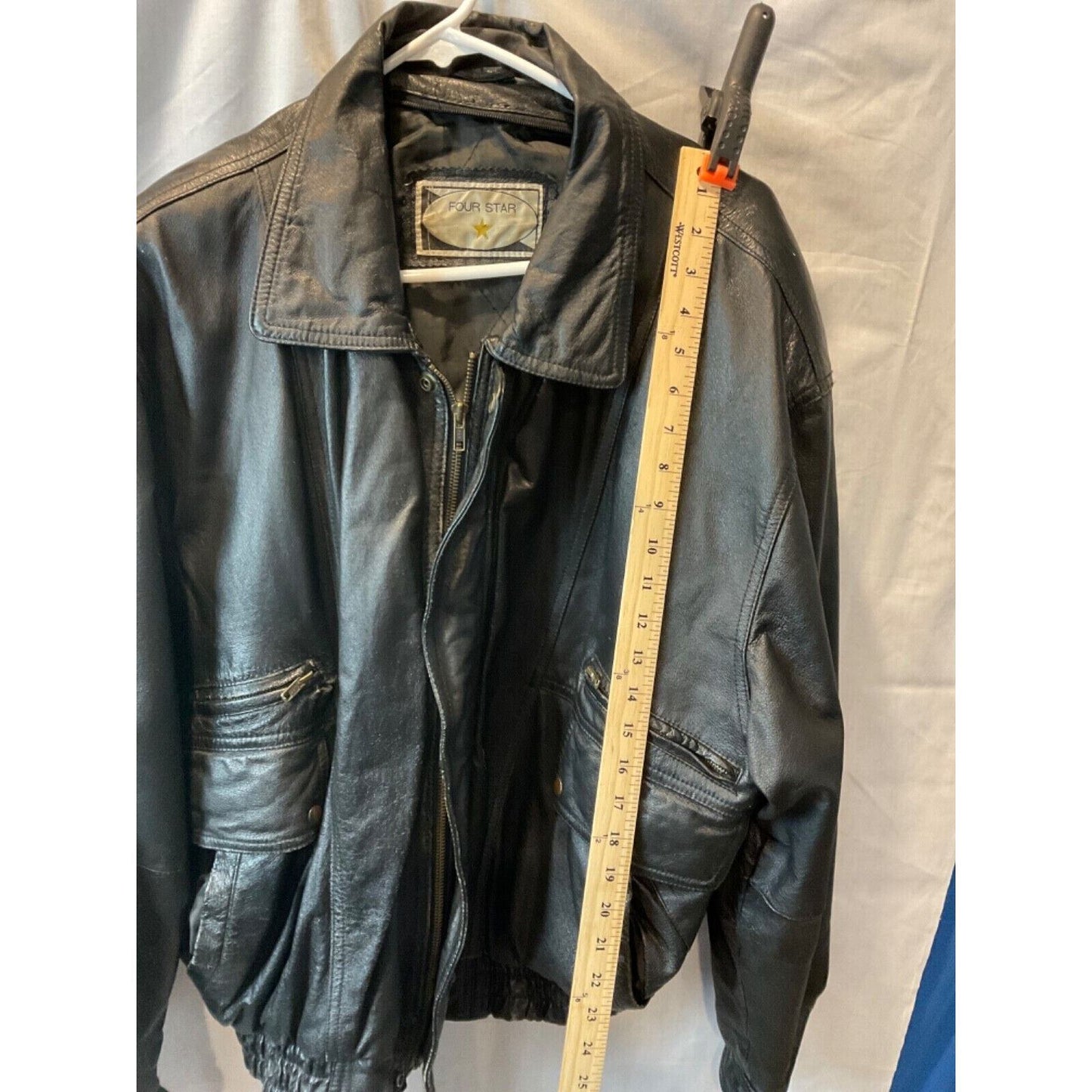 Men's Four Star XL Leather Biker Jacket Vintage Look Missing Size Tag