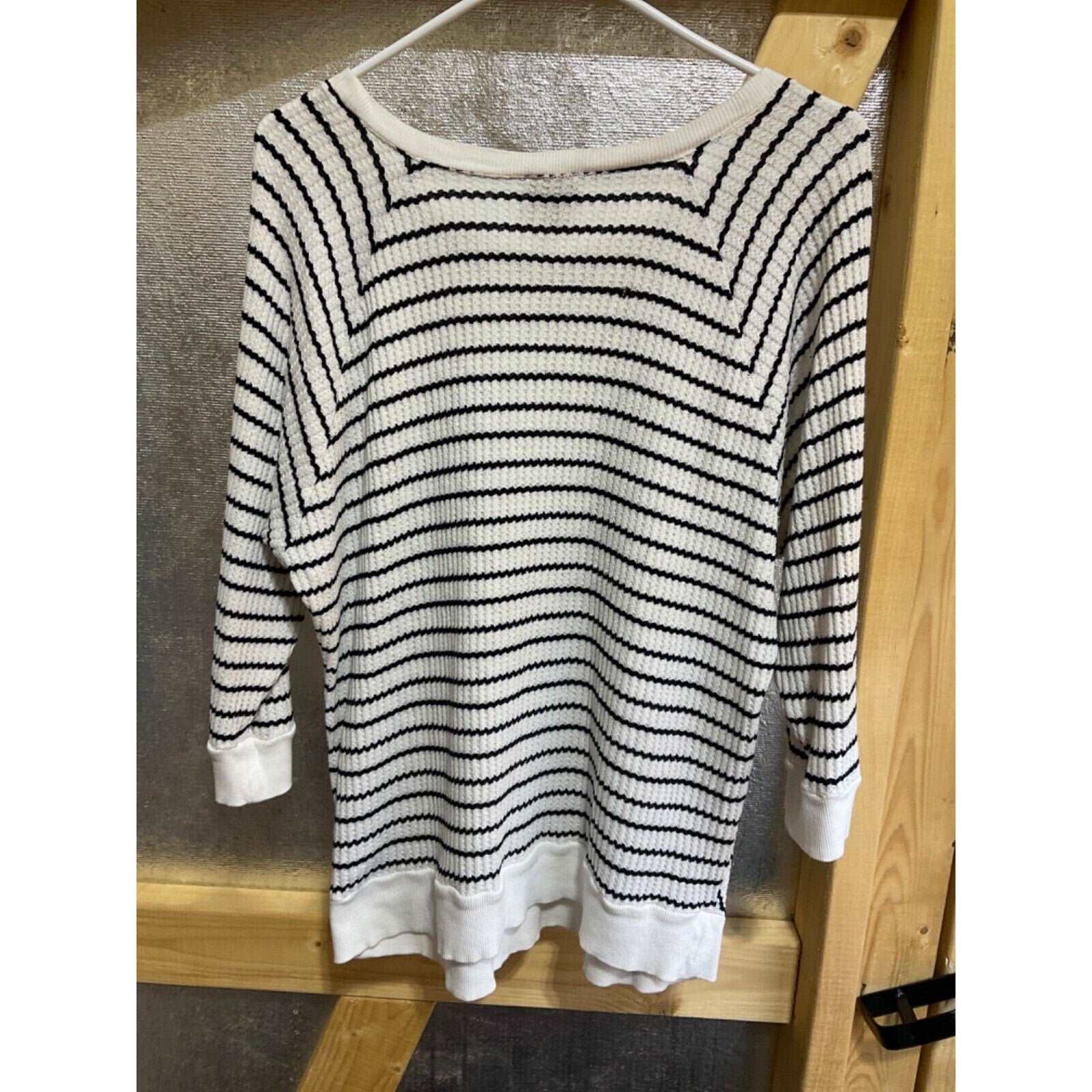 Jones New York XL Sweater Black White Striped 3/4 Sleeve Cotton Blend