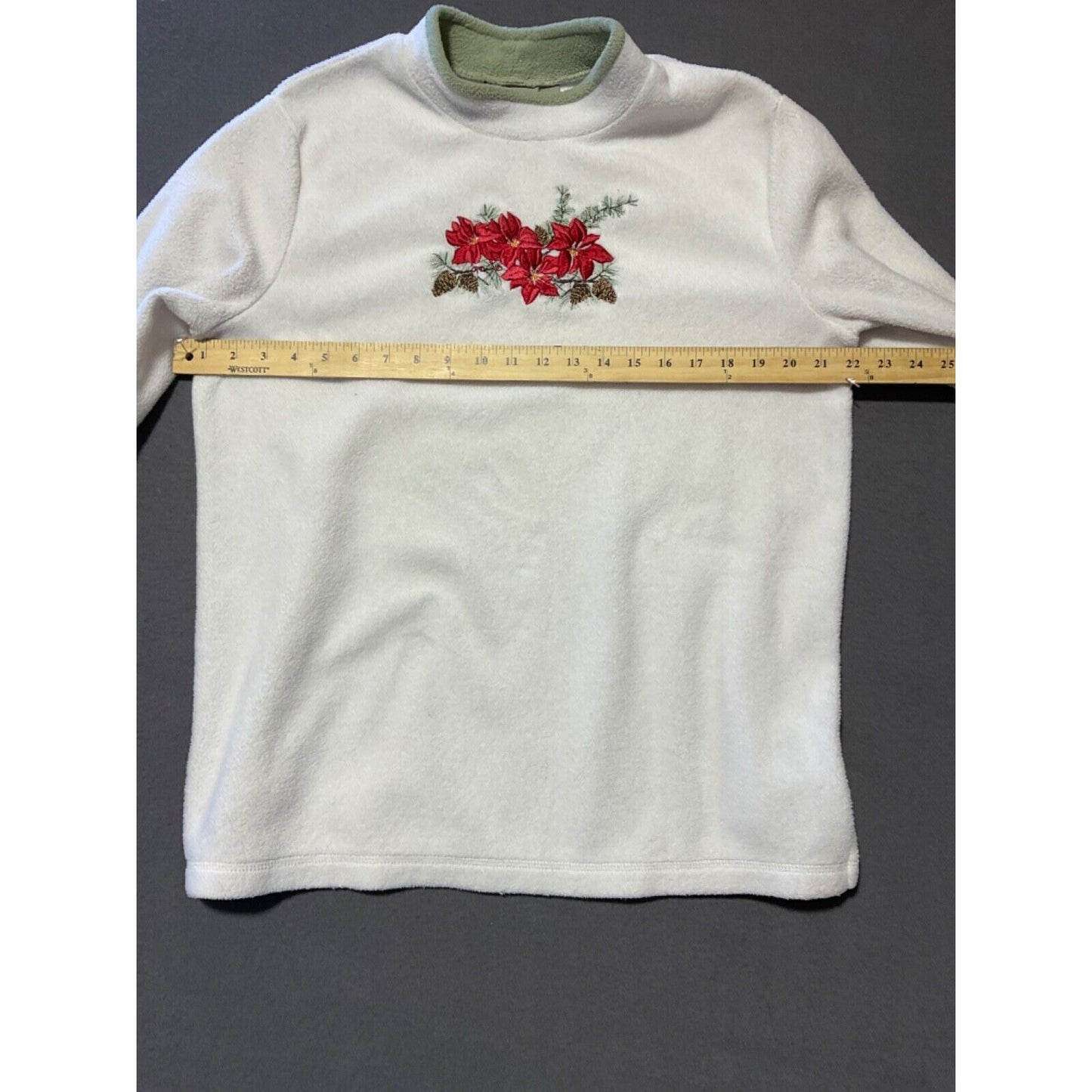 Croft & Barrow Embroidered Fleece Top Size L Poinsettia Floral Winter Holiday