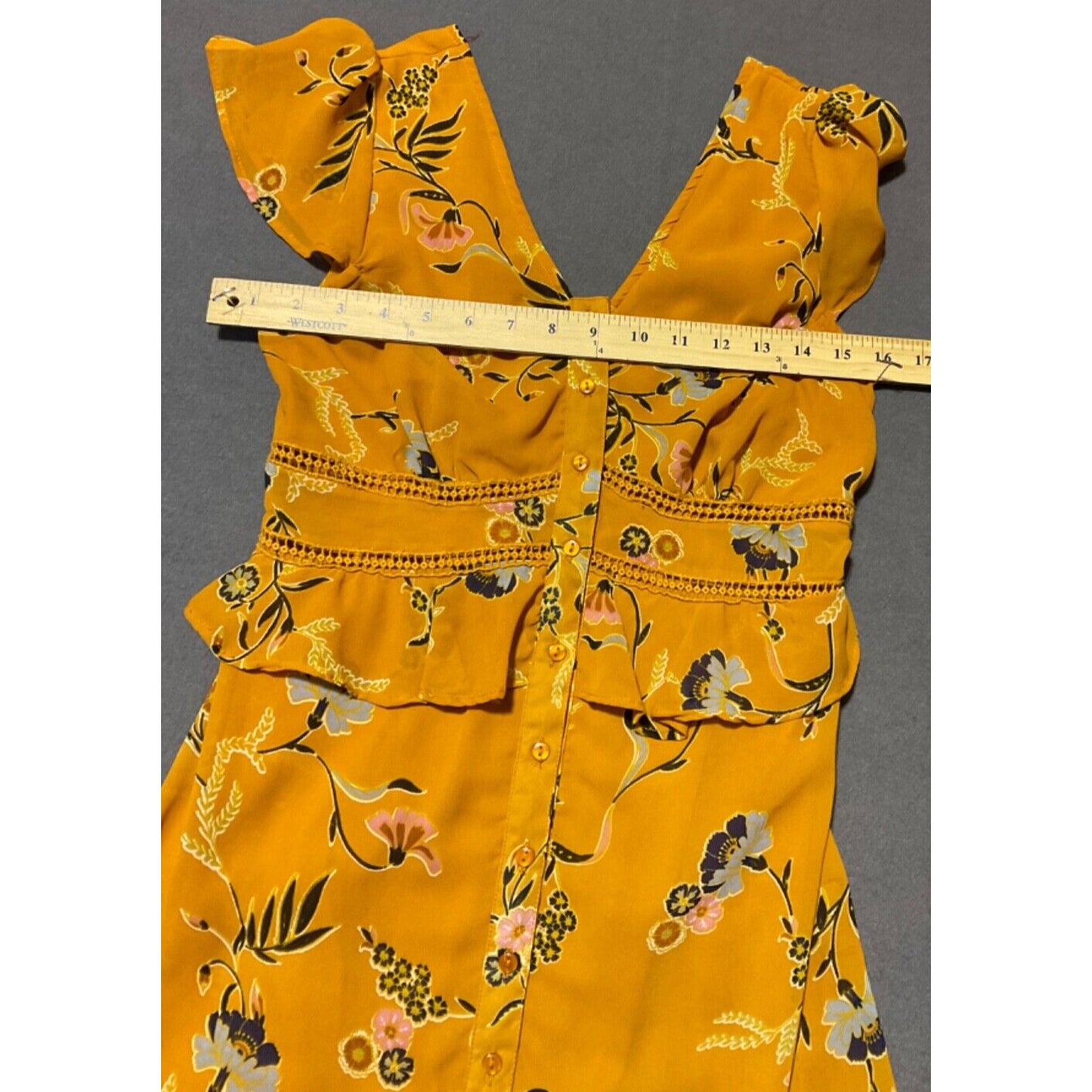 Japna S Romantic Mustard Floral Button-Up Maxi Dress Boho Festival