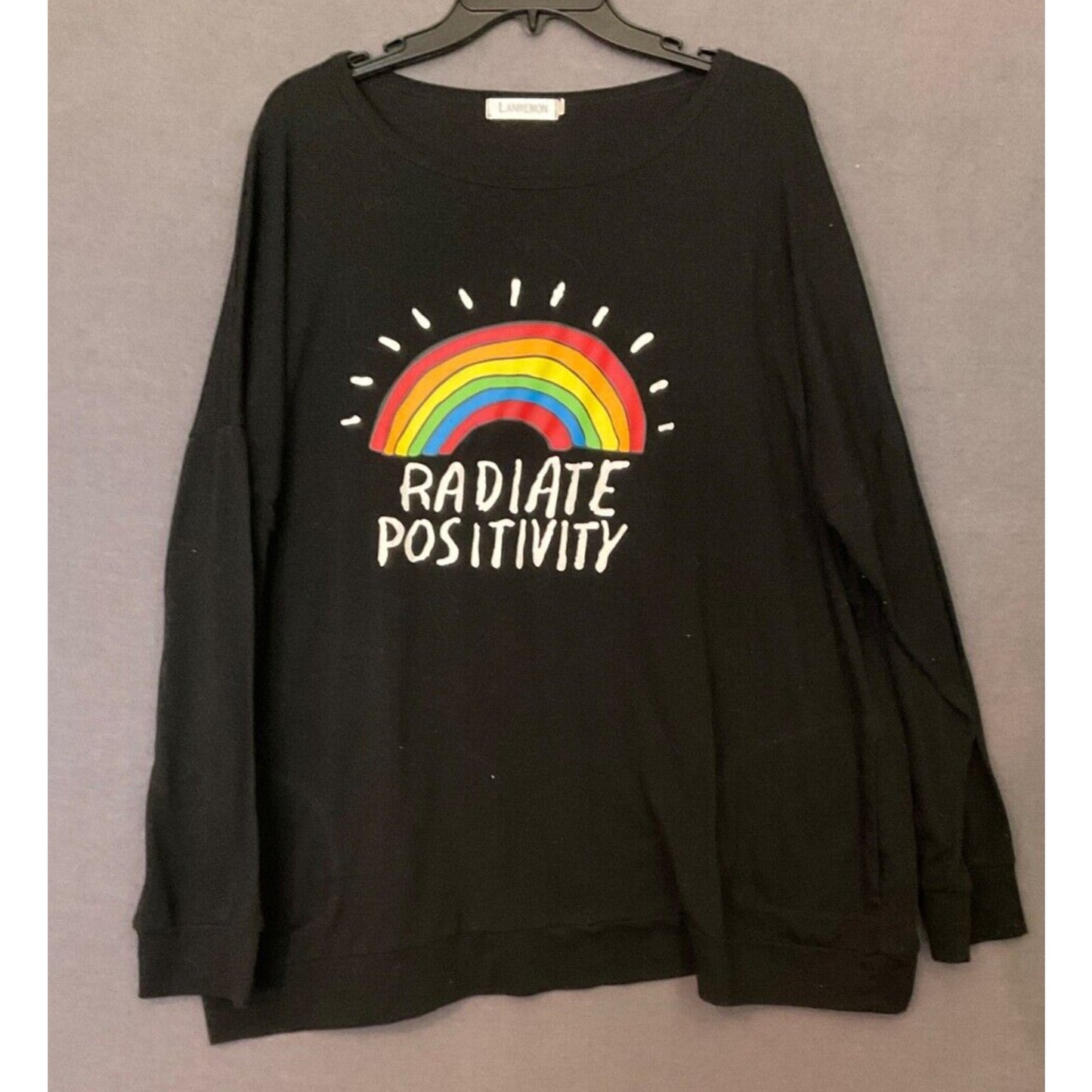 Lanremon Radiate Positivity Graphic Sweatshirt Black Rayon Blend Women's L