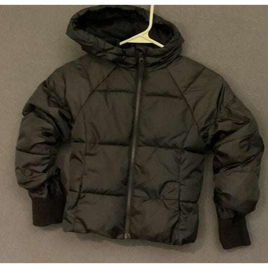 Swiss Tech Kids Black Puffer Jacket XS 4-5 Warm Fleece Lined Hooded Winter Coat