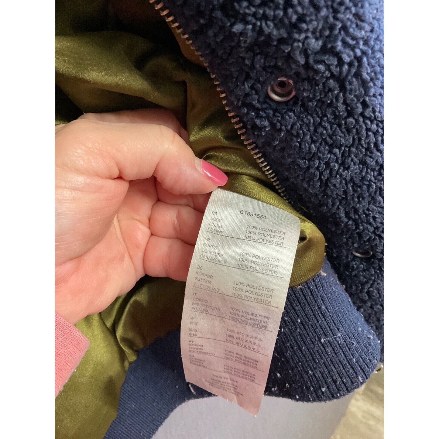 Volcom VTG Teddy Bomber Jacket S Navy Blue Lined Warm Zip Pockets Sherpa Fleece