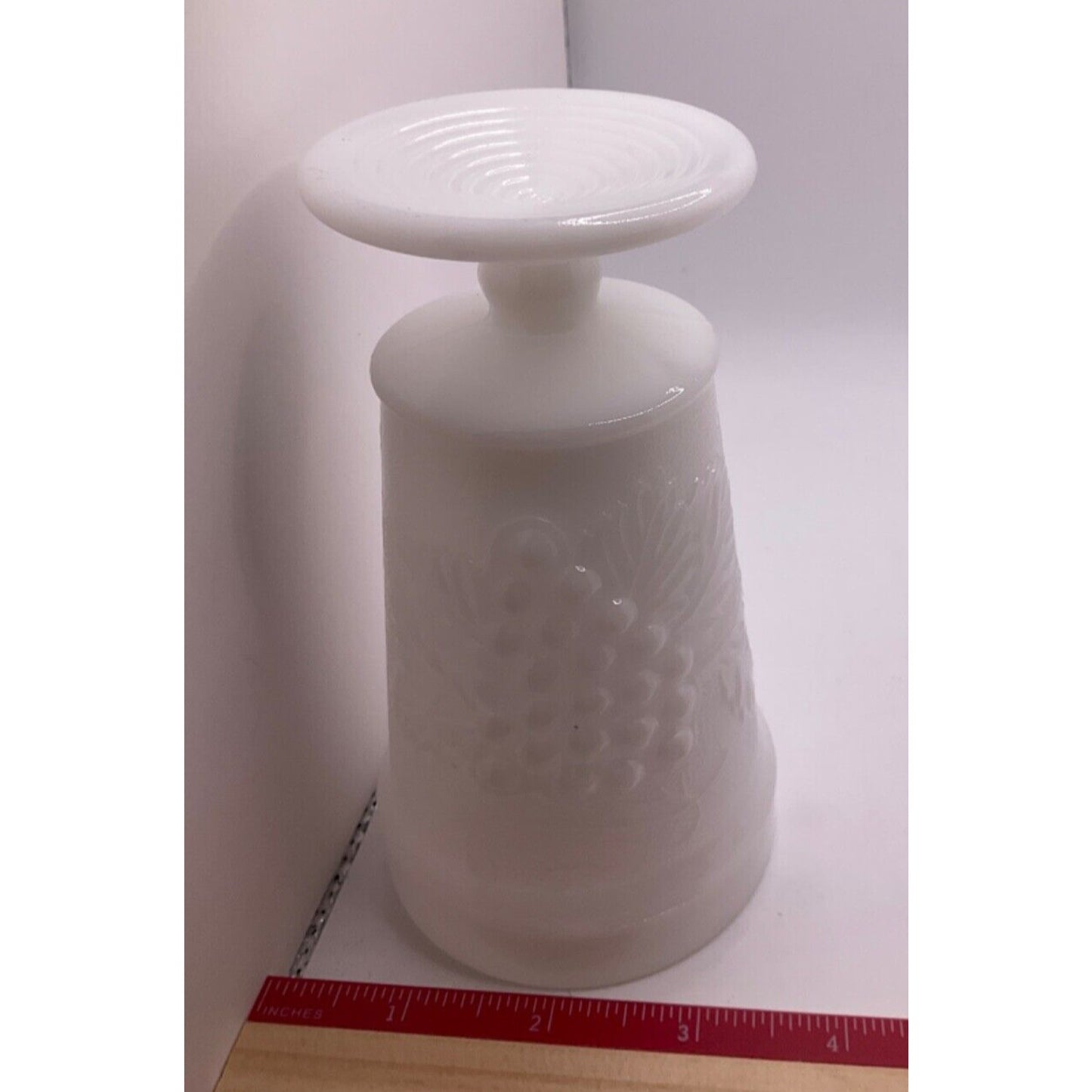 Vintage Footed Milk Glass Vase with Grape Design Fluted, Number 18, Collectible