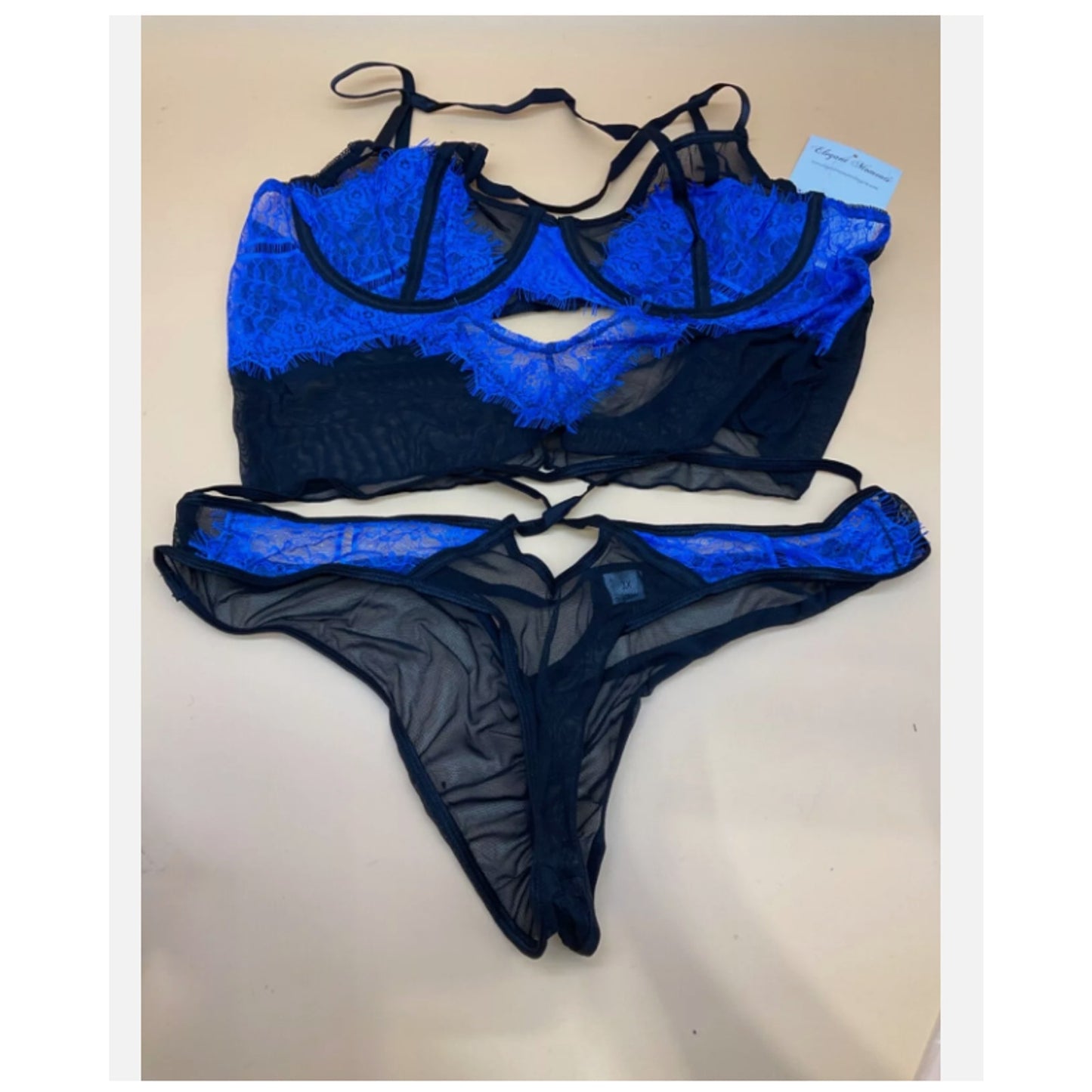 Elegant Moments #30007X Lingerie Set Plus Size 2X Blue/Black - Sexy Romantic 2PC