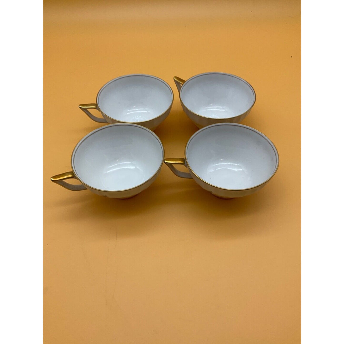 4 Cups Konigl Königl. pr. Tettau Bavaria Germany Grey Floral Gold Trim Vintage