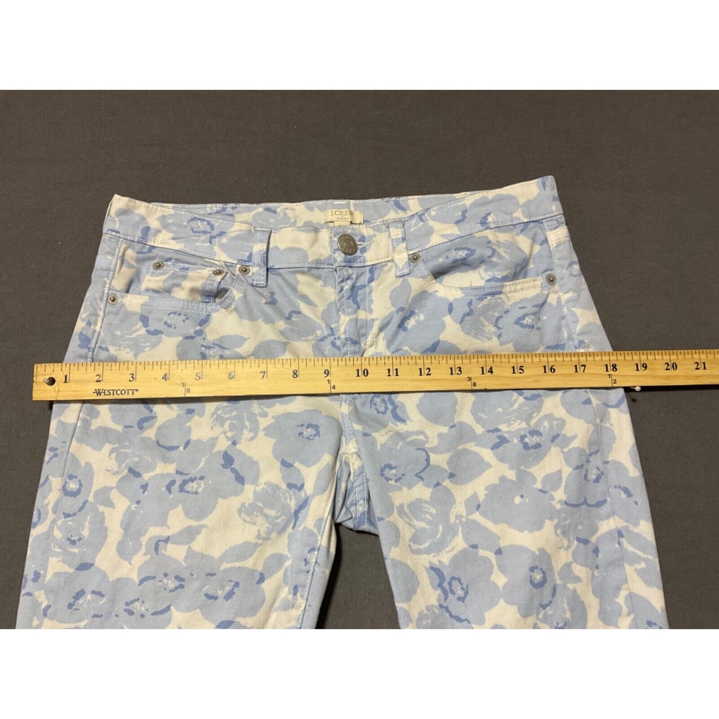 J Crew Stretch Pants Size 28 Floral Blue White Cotton Spandex Blend Denim