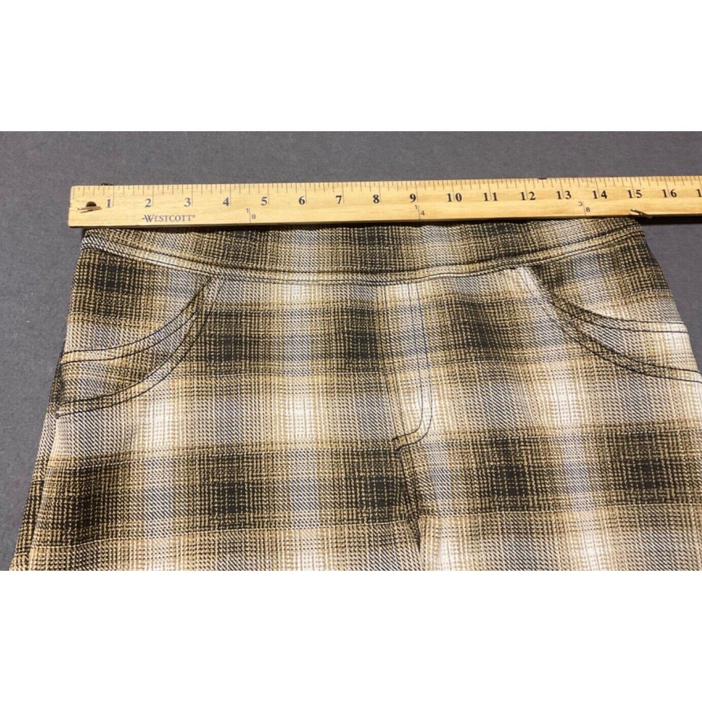 SOHO Apparel Brown Plaid Pull-On Pants Medium Spandex Blend Comfy Fit