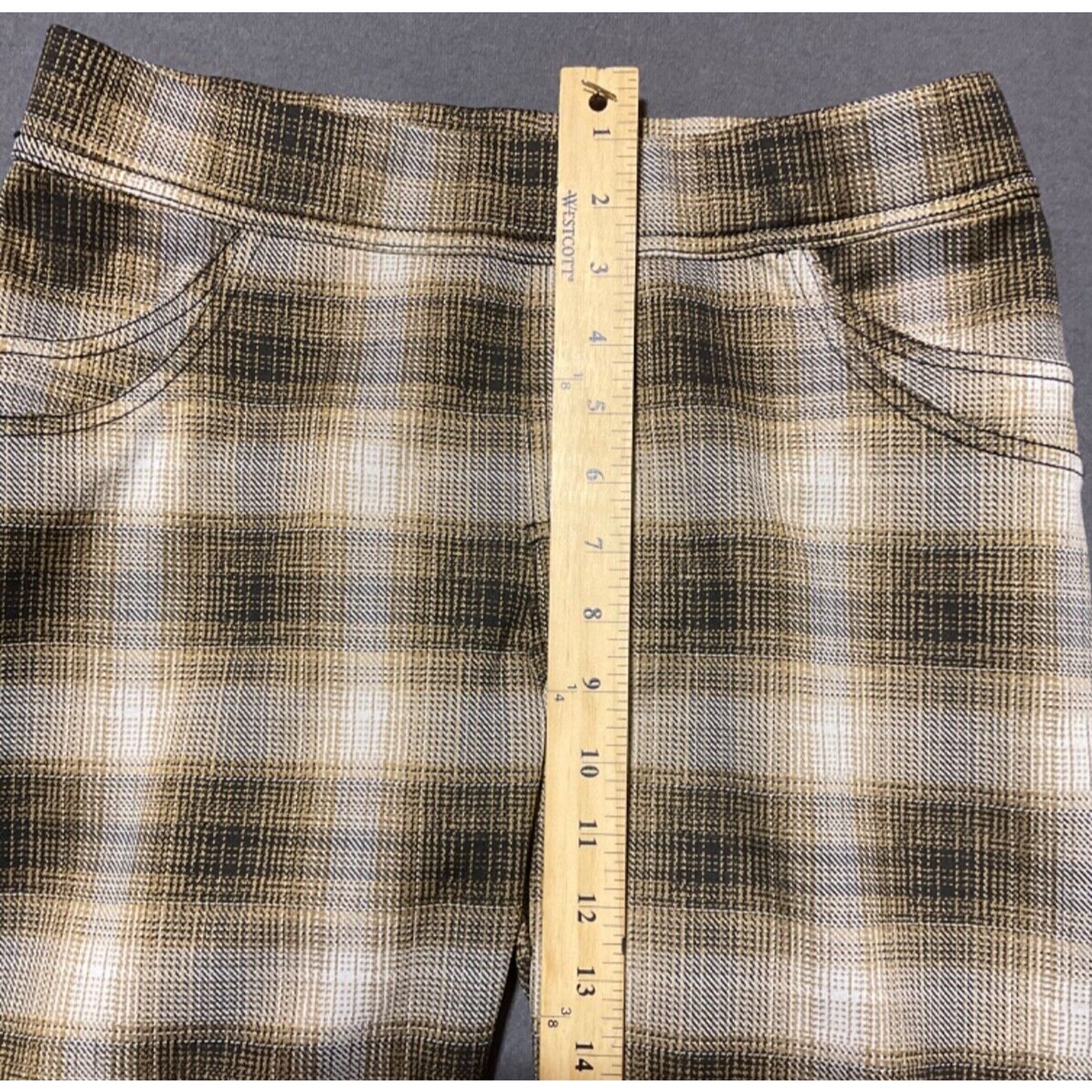 SOHO Apparel Brown Plaid Pull-On Pants Medium Spandex Blend Comfy Fit