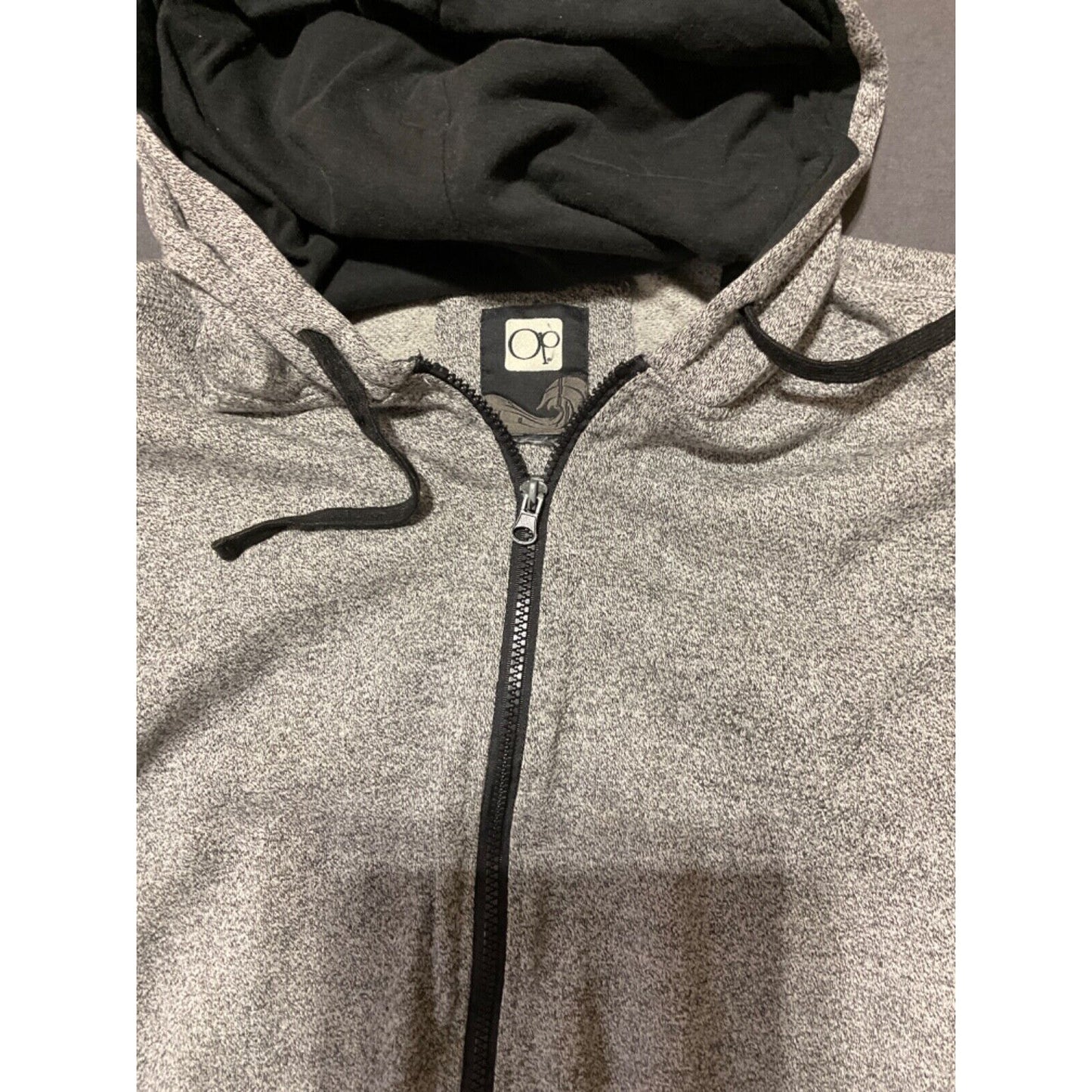 OP Men's Full Zip Hoodie Jacket - Estimated Size XL Speckled Grey and Black