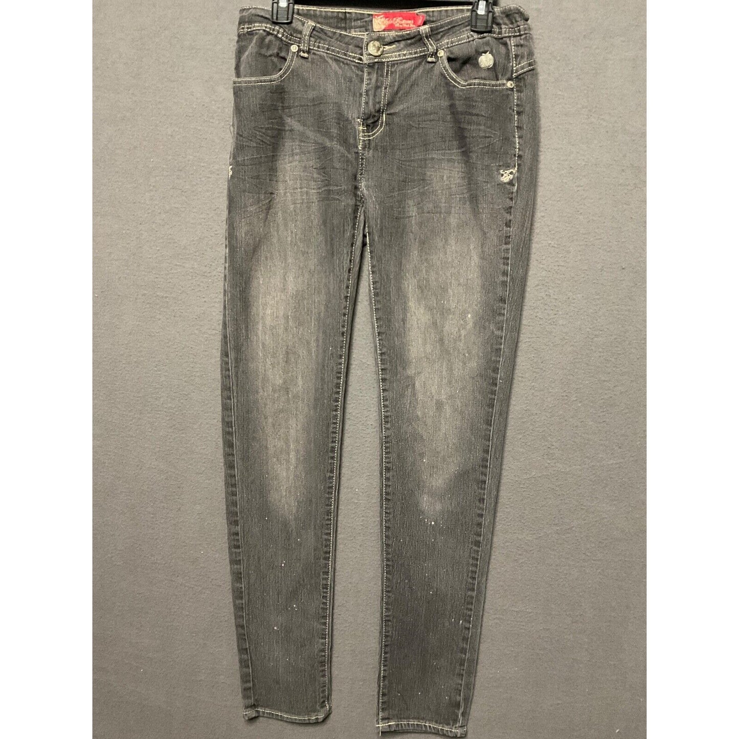 Apple Bottoms Jeans 9/10 Gray Skinny Embroidered Pockets Distressed Vintage