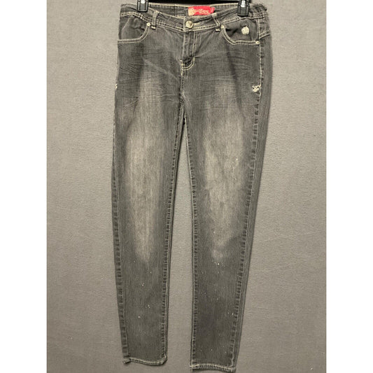 Apple Bottoms Jeans 9/10 Gray Skinny Embroidered Pockets Distressed Vintage