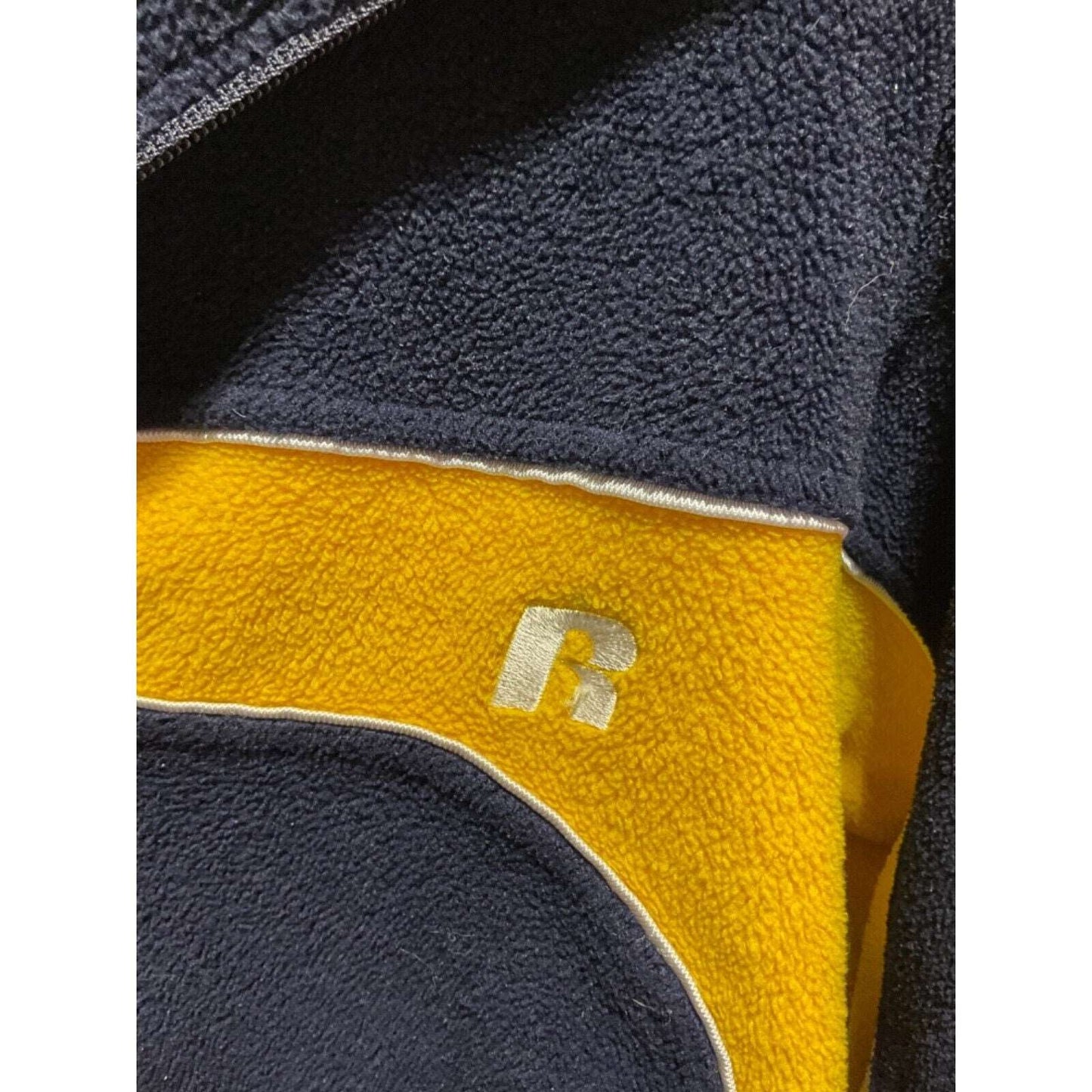 Russell Athletic 1/4 Zip Pullover Large Blue Yellow Heavyweight Polyester