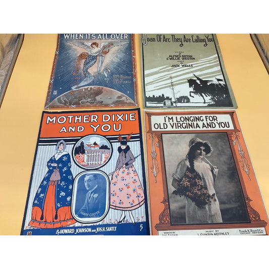 Lot of 4 Vintage WWI Era Sheet Music – Patriotic & Sentimental Themes, Joan of A