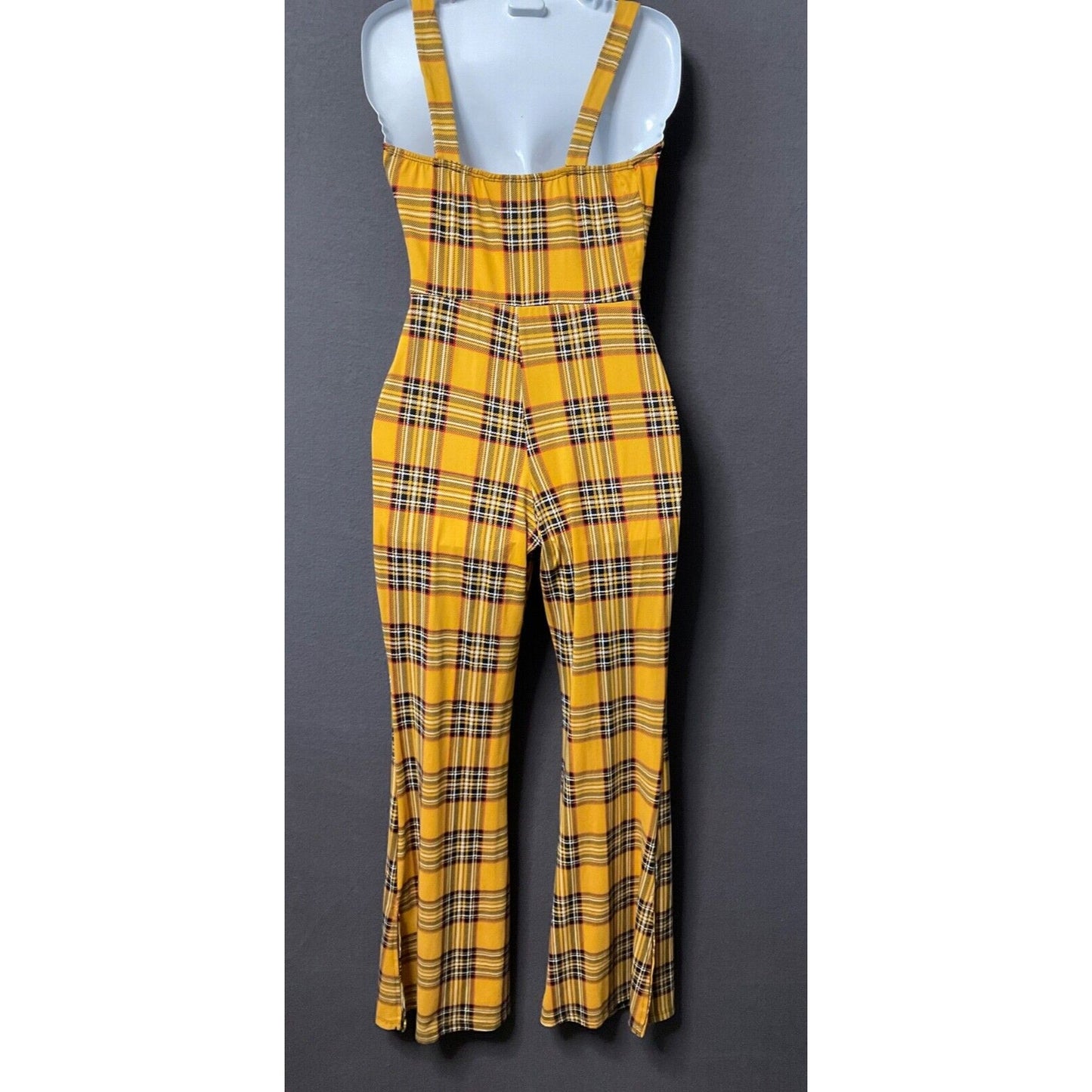 Polly & Esther Yellow Plaid Jumper Women's Sleeveless Vintage-Inspired Size L