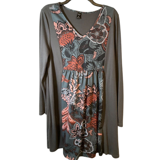 Emery Rose 2X Long Sleeve Dress, Grey Knee-Length Polyester/Viscose Wearable Art