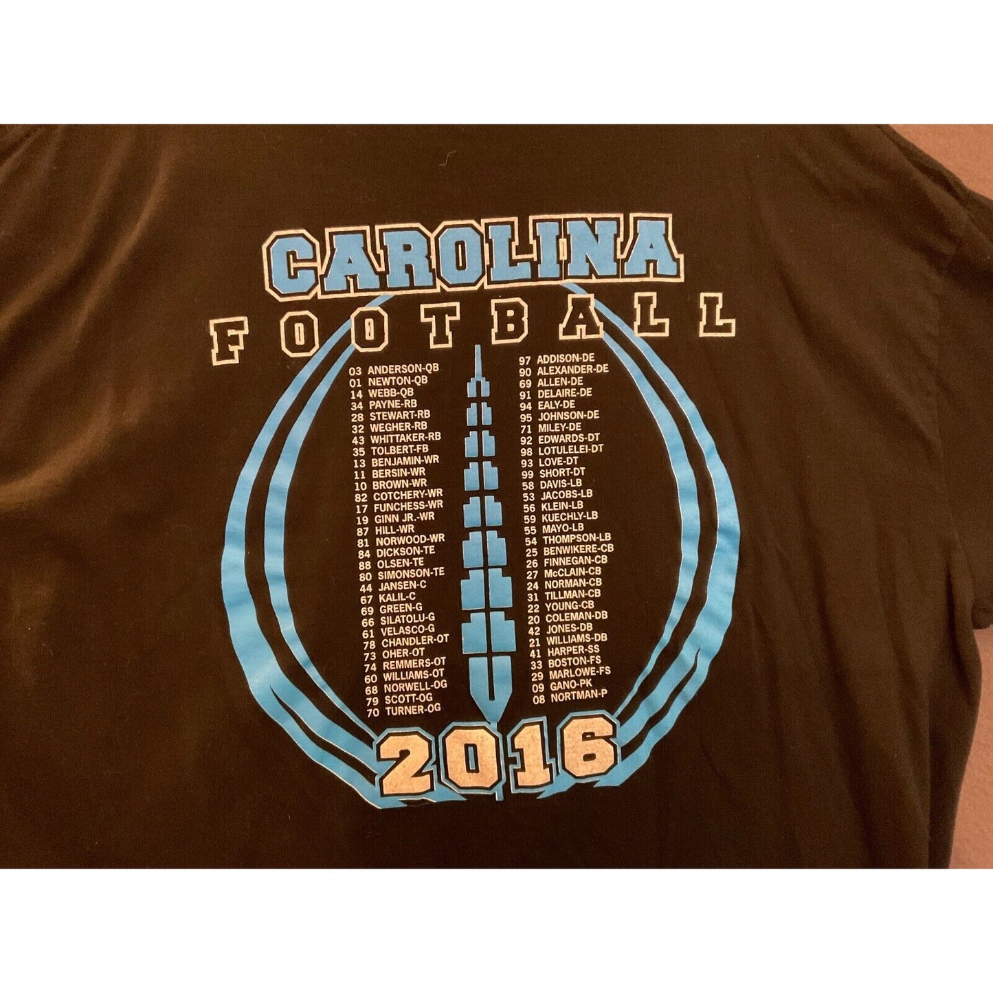 Carolina Football Champions 2016 Shirt XXL Panthers Super Bowl Fifty Black Tee