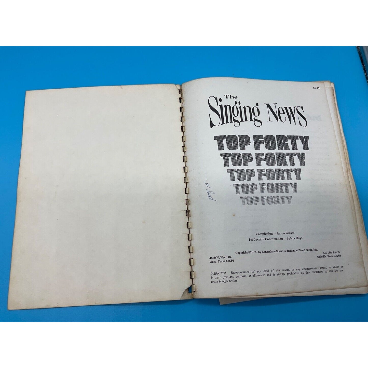 Vintage 1977 Gospel Music Book 37804 "The Singing News Top Forty" - Rare find