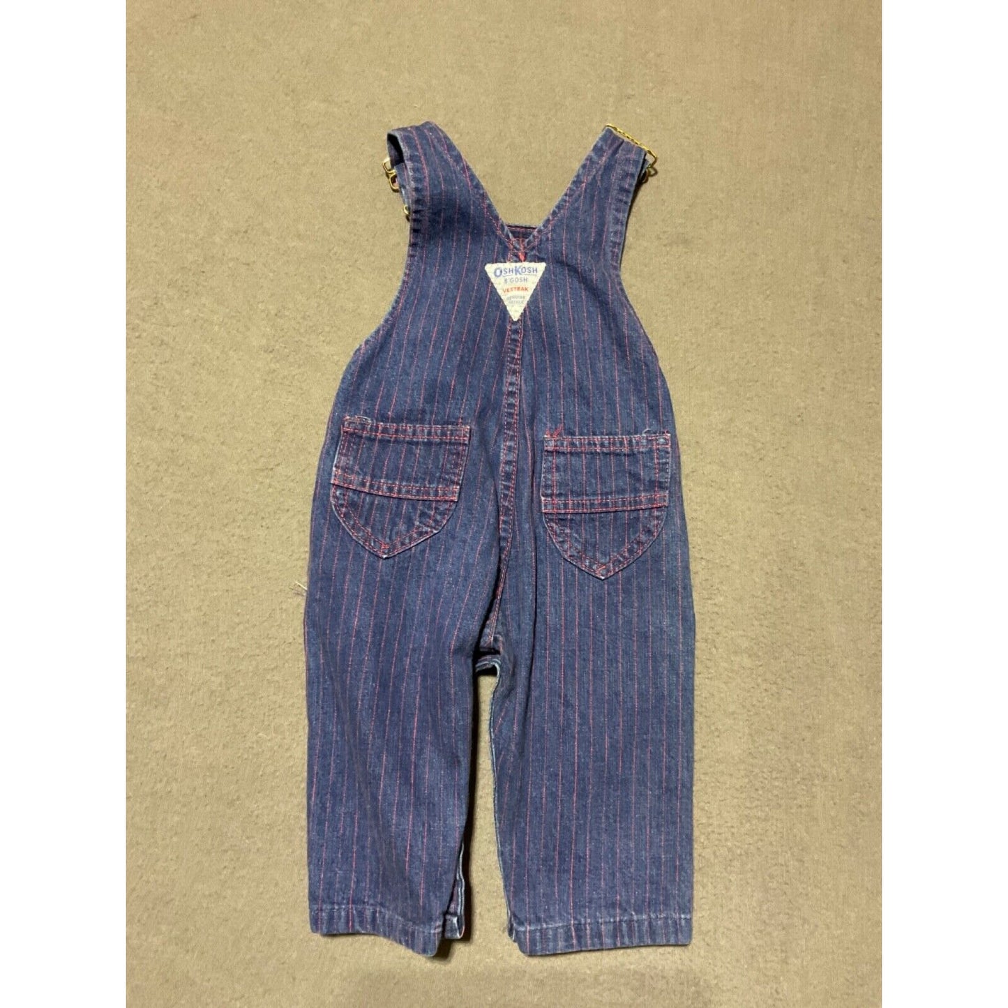 Vintage 80s/90s Oshkosh B'Gosh Blue Striped Denim Overalls Romper 12 Months USA