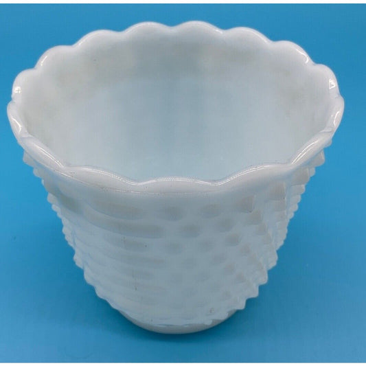 Vintage White Milk Glass Hobnail Vase Planter 4.5" Tall x 4.75” Wide Cottagecore