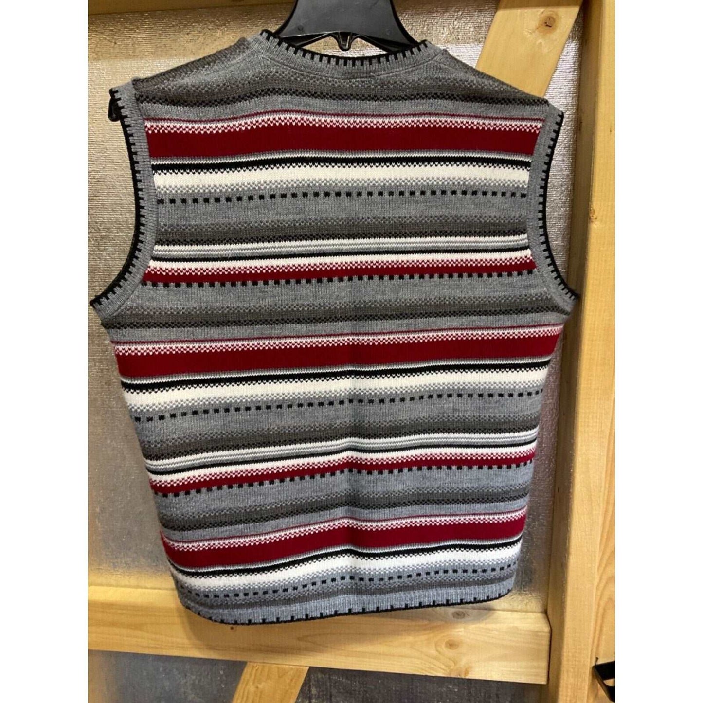 Nikki Men's XL Sweater Vest Multicolor Striped Full Button USA Made 100% Acrylic