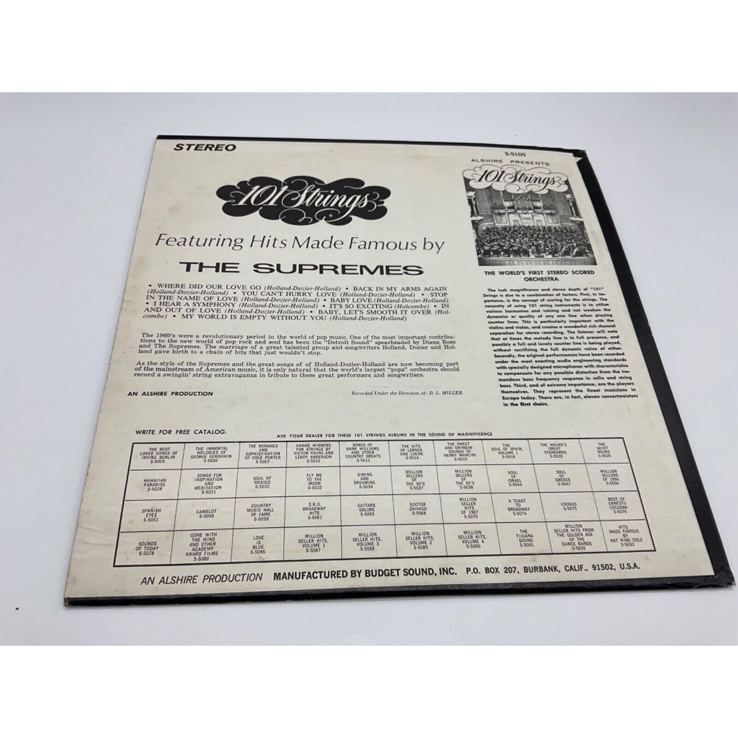 101 Strings 1972 Vinyl LP, The Supremes Hits, Alshire S-5105, G Vinyl, EX Sleeve