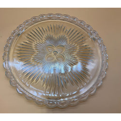 Vintage Indiana Glass Floral Sunburst Footed Cake Plate 11" Mid Century Modern