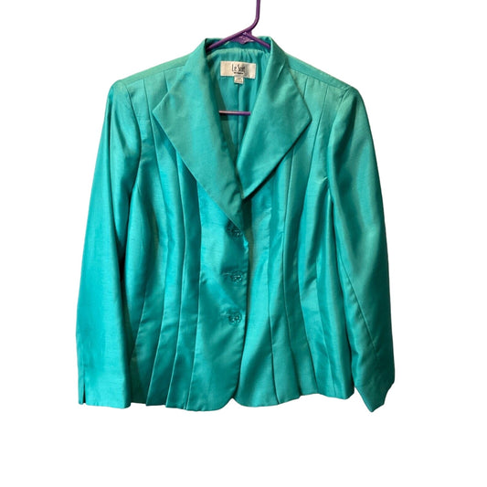 LE Suit Women's Turquoise Blazer Size 14P Shiny Finish 100% Polyester Y2K