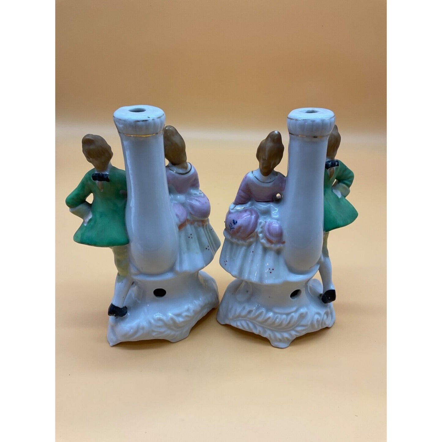 Vintage Made in Japan Victorian Colonial Porcelain Figurine Lamp Bases 8"H