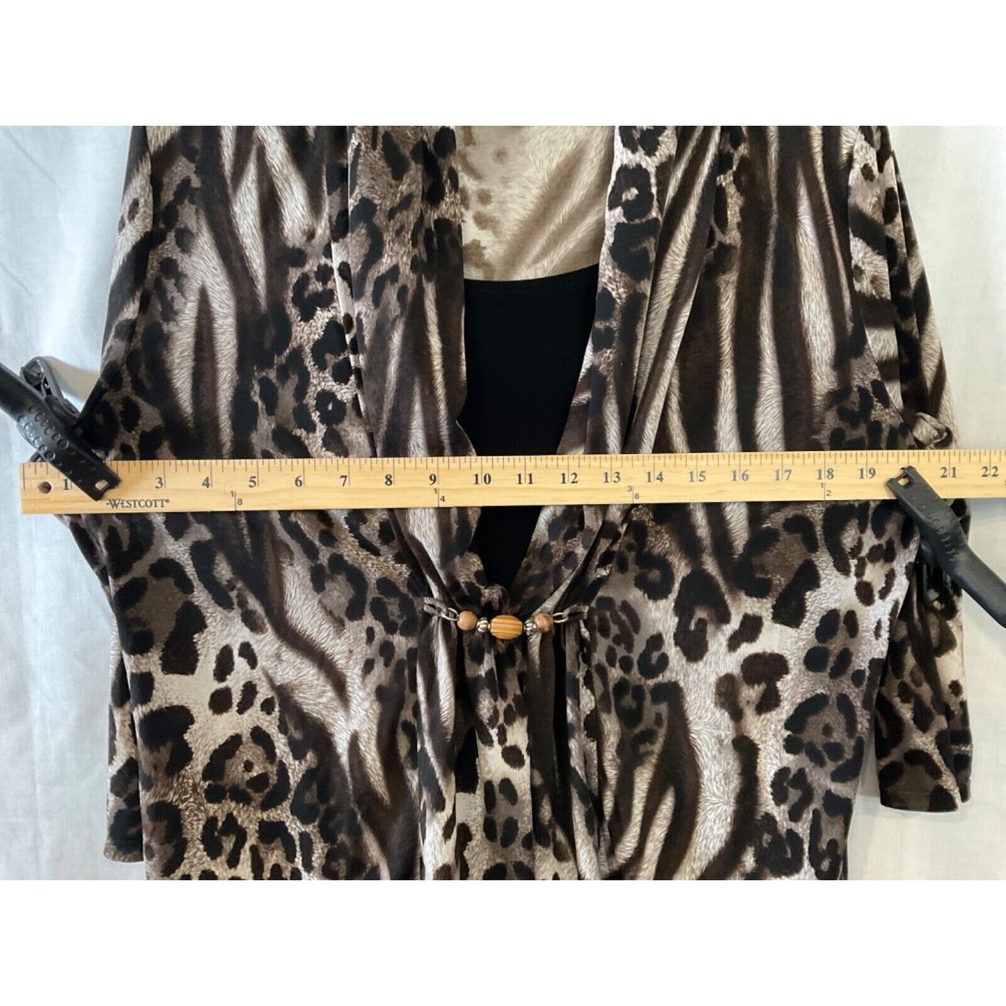 Kim Rogers Large Animal Print Dress Top, Bead Detail, 3/4 Sleeve