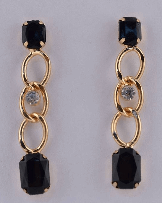 Black/Gold Dangle Earrings with Rhinestones