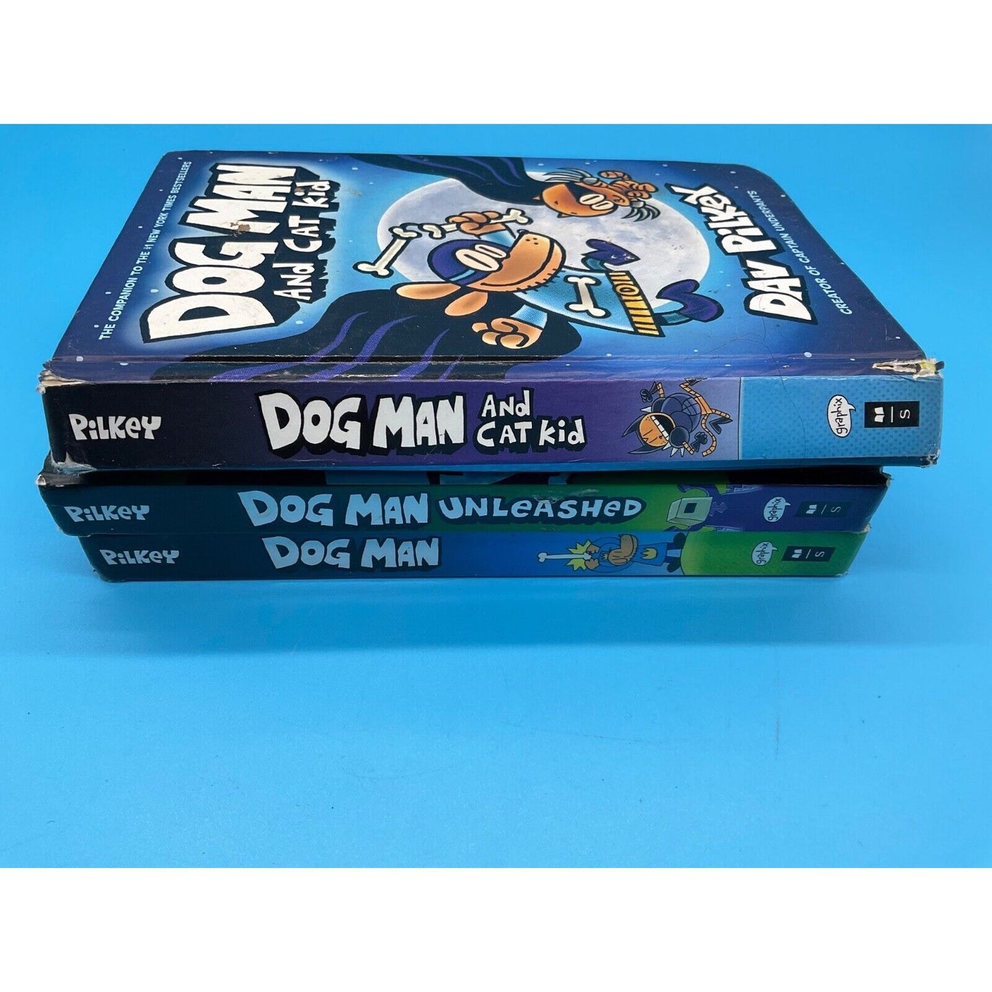 Dog Man Series Lot of 3 Books by Dav Pilkey Hardcover Dog Man Unleashed, Cat Kid