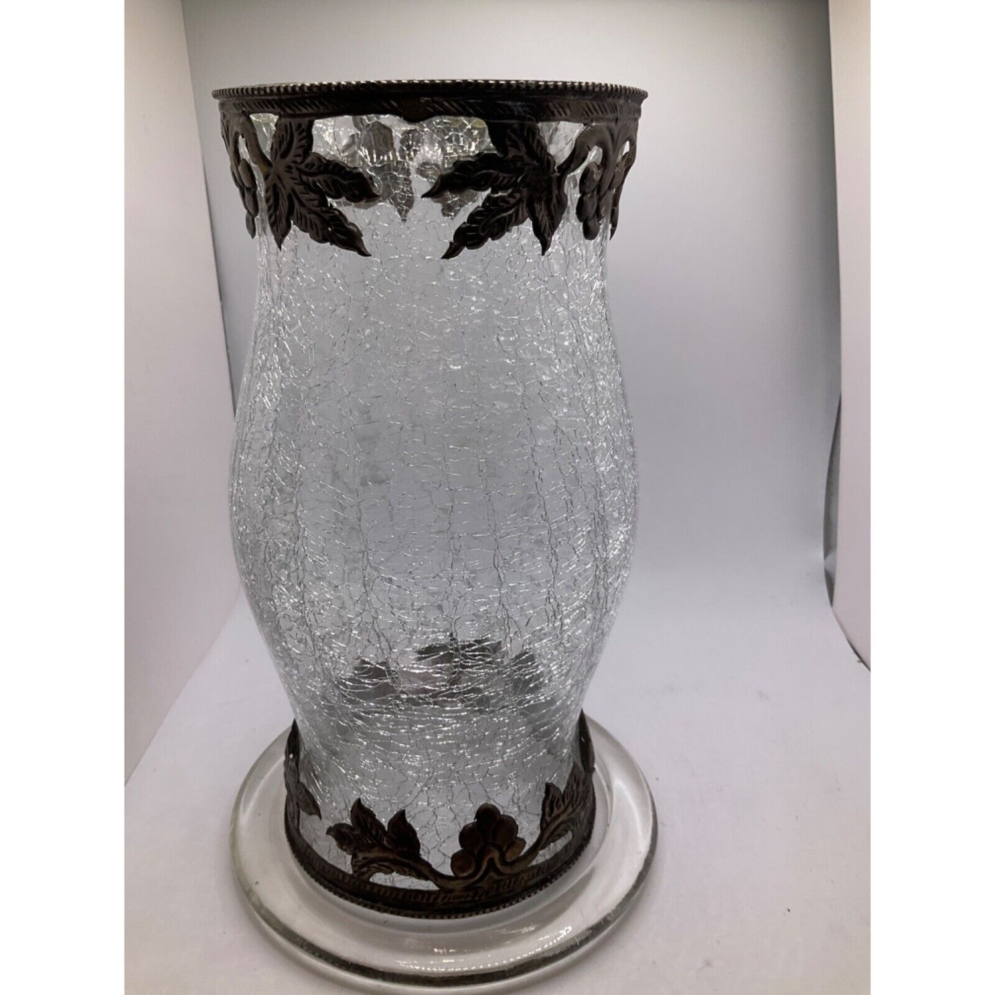 Vintage Crackled Globe Cover and Candle Plate - 9 Inches Tall, Dual Open Ends