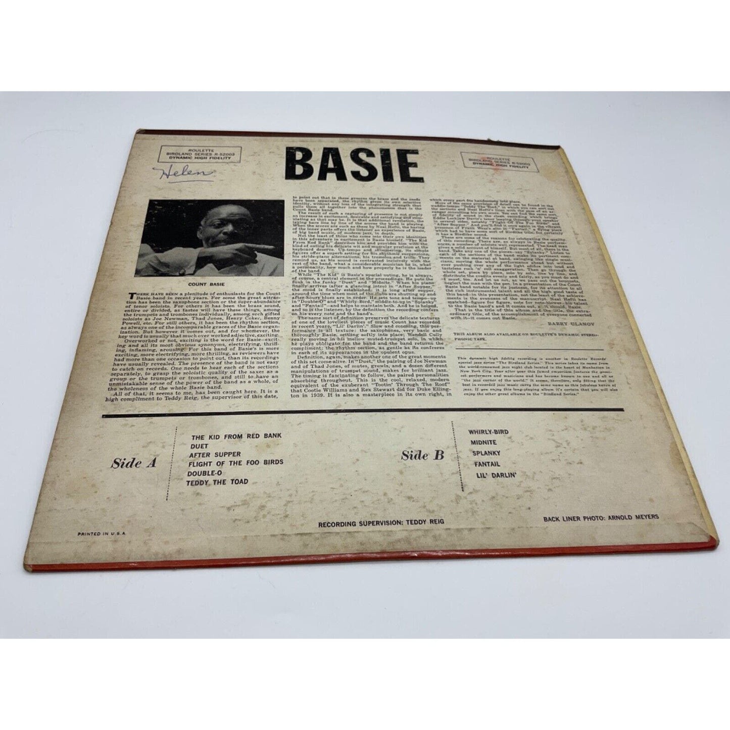 Count Basie Orchestra Audiophile Reissue LP, Roulette Records, Mono, Good Condit