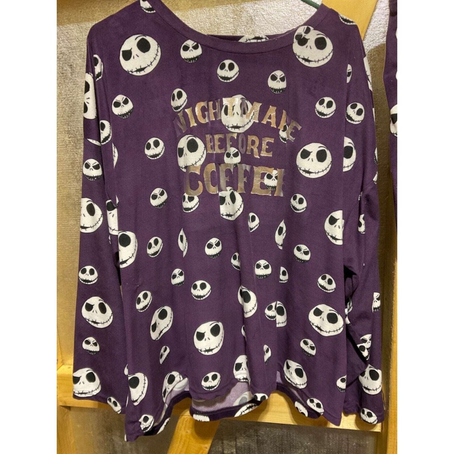 Disney Skellington "Nightmare Before Coffee" Christmas Pajamas 2PC 3X Purple