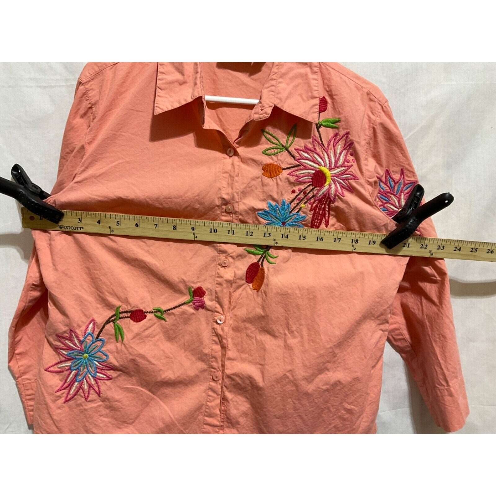 N.D.S New Direction Sport Peach Embroidered Shirt L Cotton Long Sleeve