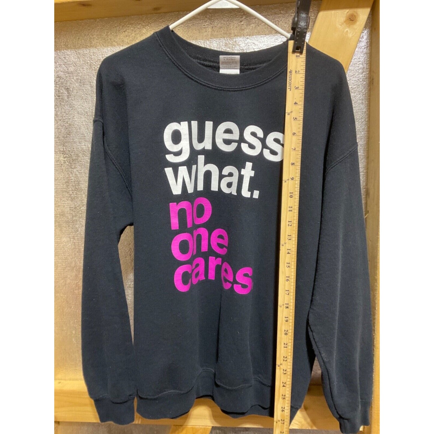 Unisex Large Gray Sarcasm Sweater Graphic "Guess What No One Cares" Crew Neck