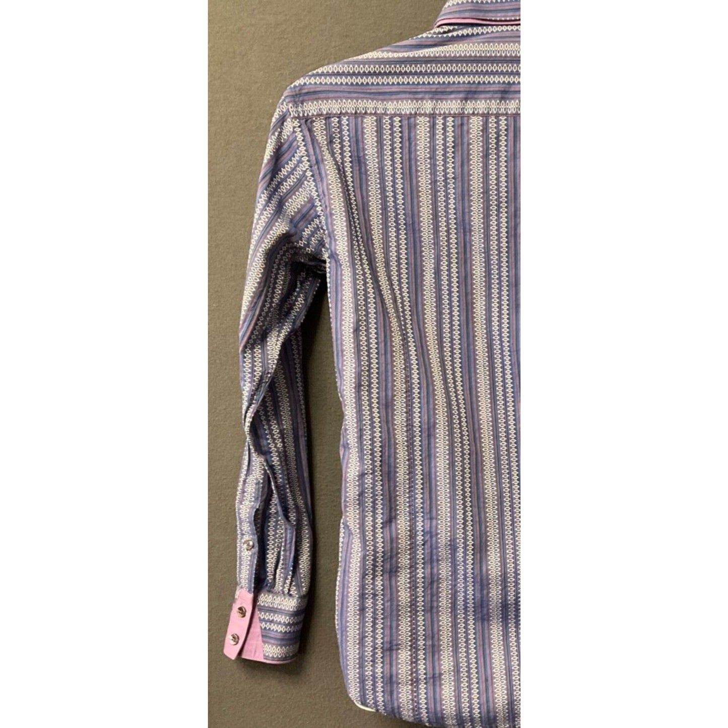 Bogosse Men Western Striped Long Sleeve Button-Up Shirt Purple Blue Cotton SZ 2