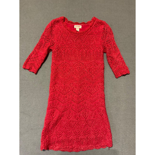 Girl's Size Small 6/6X Cat & Jack Red Lined Sweater Dress Sparkle Shimmer