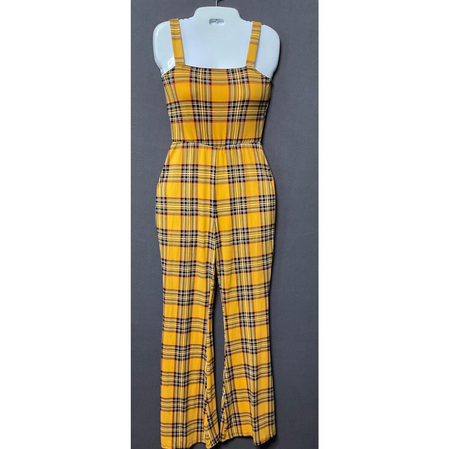 Polly & Esther Yellow Plaid Jumper Women's Sleeveless Vintage-Inspired Size L